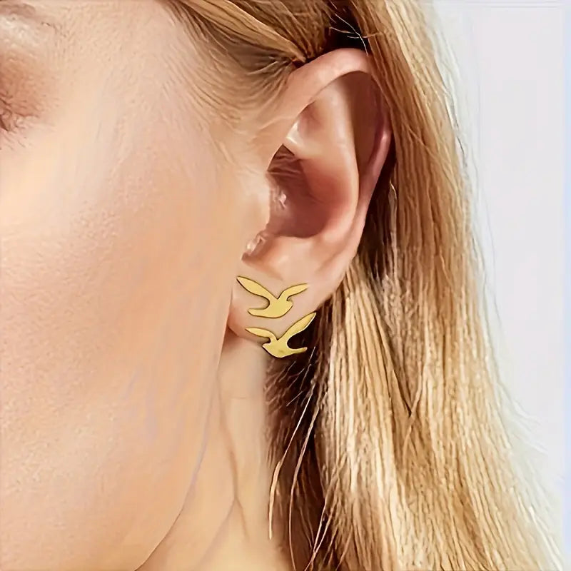 Bird Stud Earrings Set - Copper Vintage Nickel-Free