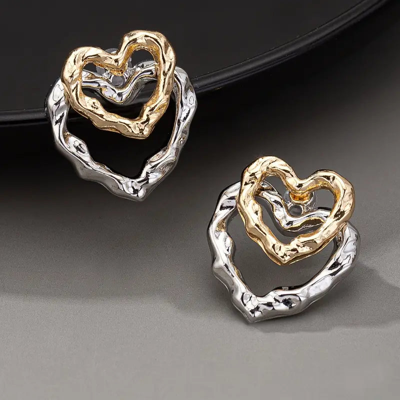 Double-Layer Metal Heart Earrings – 18K Gold Plated Alloy Sexy & Luxurious Party Accessory