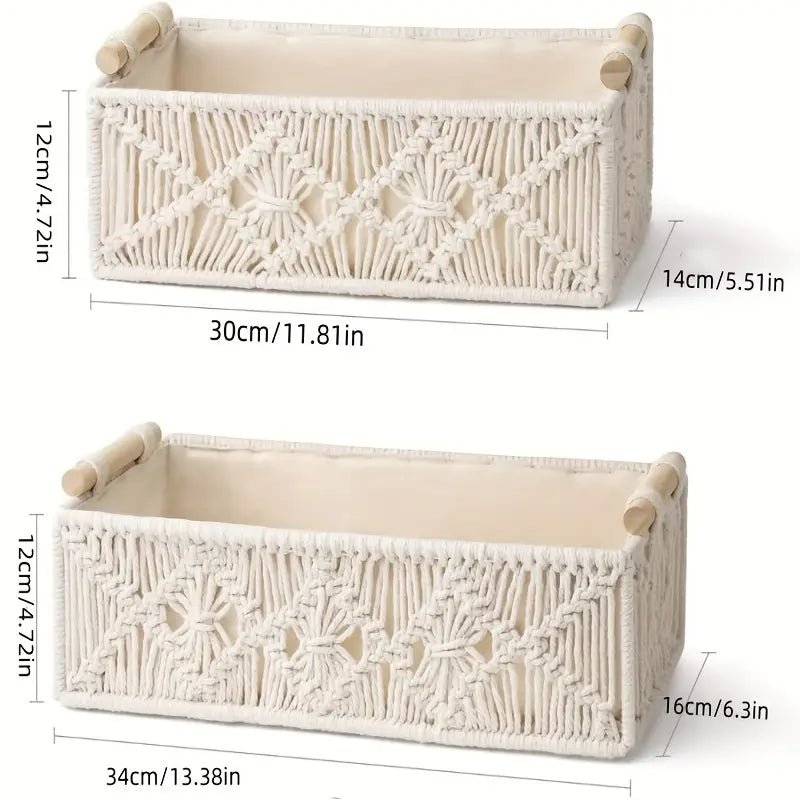 Boho Cotton Storage Basket - Handwoven Organizer Gift