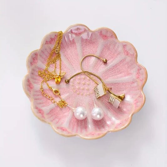 Plat à bijoux en céramique florale – Plateau de courtoisie élégant pour accessoires et décoration intérieure