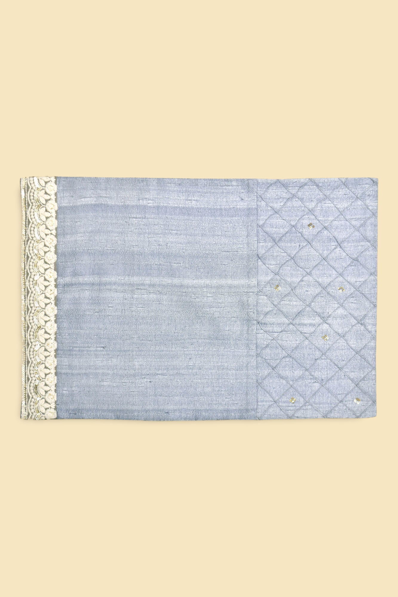 Dupion Silk Hand-Embroidered Table Runner With 6 Table Mats - Blue