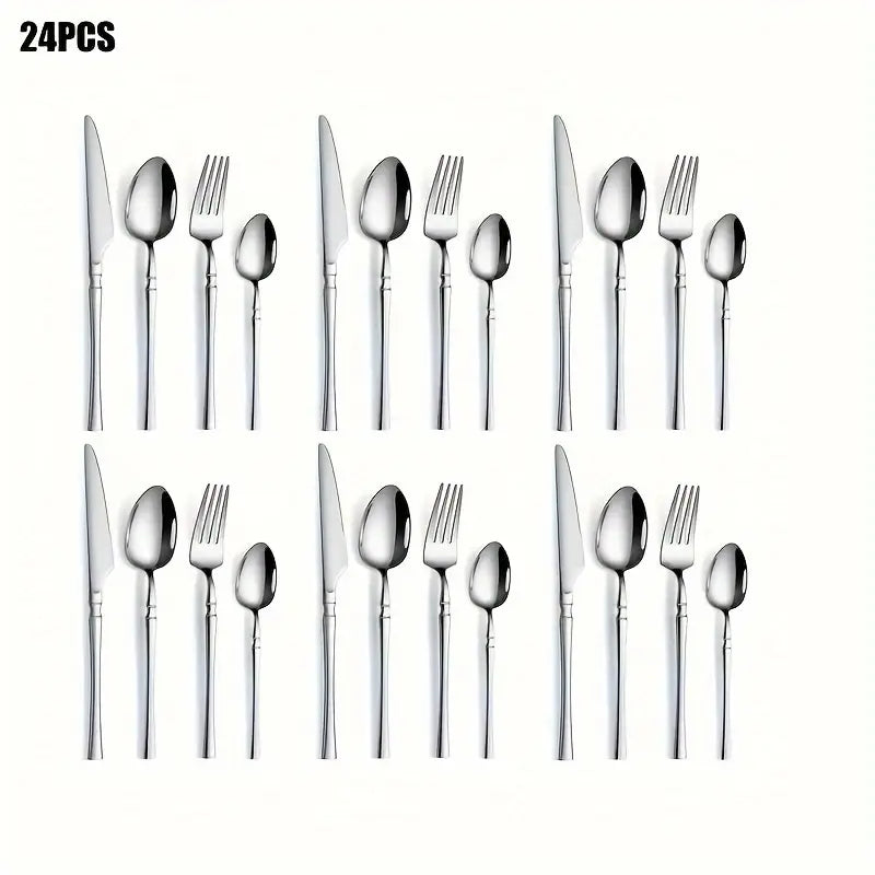 24pcs Silverware Set Gift Box - Luxury Stainless Steel Tableware with Spoon, Fork, Knife
