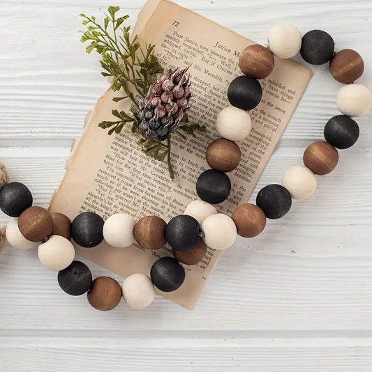 1pc Wood Bead Garland Home Decor, Farmhouse Beads With Tassel