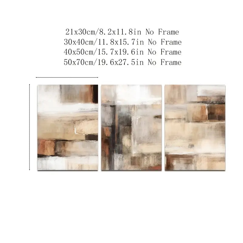 Moderne neutrale abstracte schilderijenset - 3 stuks beige en bruine Scandinavische wandkunstprints