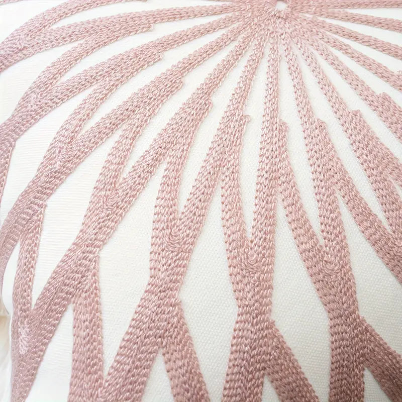 Pink Geometric Embroidered Throw Pillow Cover - Cotton, Washable