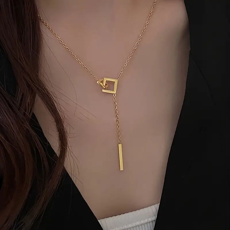 Golden Stainless Steel Y Necklace - Minimalist Women's Pendant