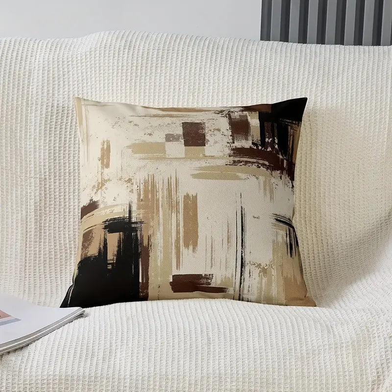 Lot de 2 housses de coussin décoratives en lin à motif abstrait, lavables en machine