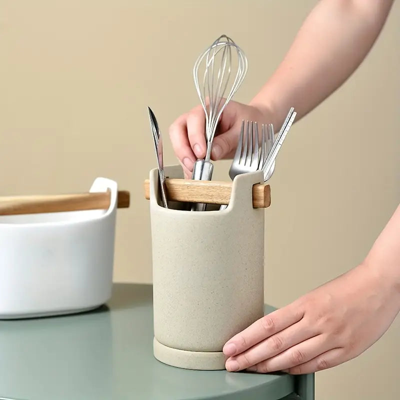 Ceramic Cutlery Holder - Round Kitchen Utensil Organizer