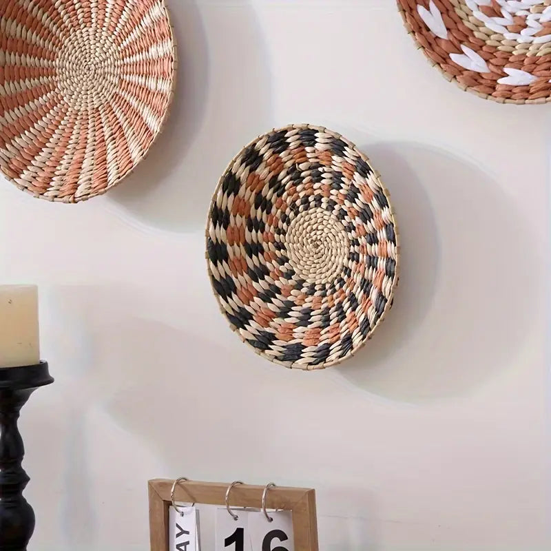 3pcs Bohemian Wall Basket Set - Handwoven Grass Decor
