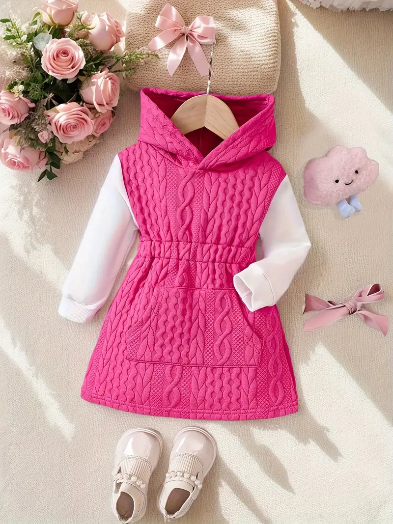 Babymeisjesjurk met capuchon | Jacquard gebreide tweedelig outfit voor herfst en winter