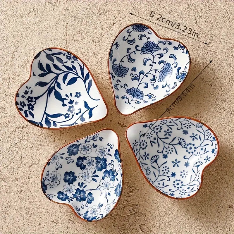 4pcs Heart Shaped Ceramic Seasoning and Sauces Dishes