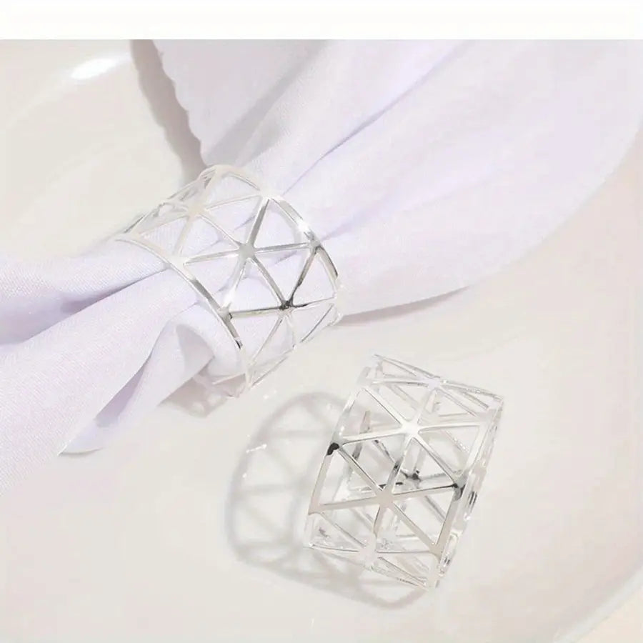 Set Of 6 Hollow Triangle Napkin Rings In Golden Color