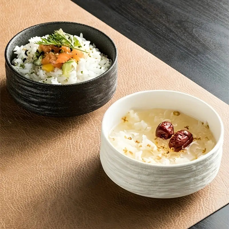 Ceramic Bowls Set of 2 - Textured Porcelain Bowls- Black and White