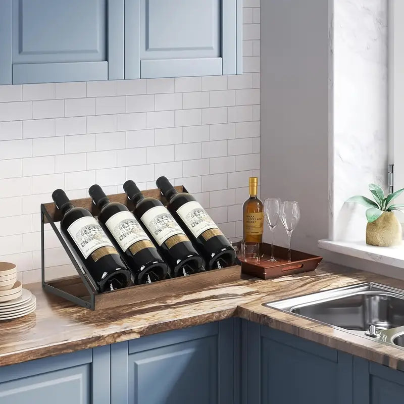 Trapezoidal Wooden Wine Rack – 4-Bottle Retro Hanging Holder for Kitchen