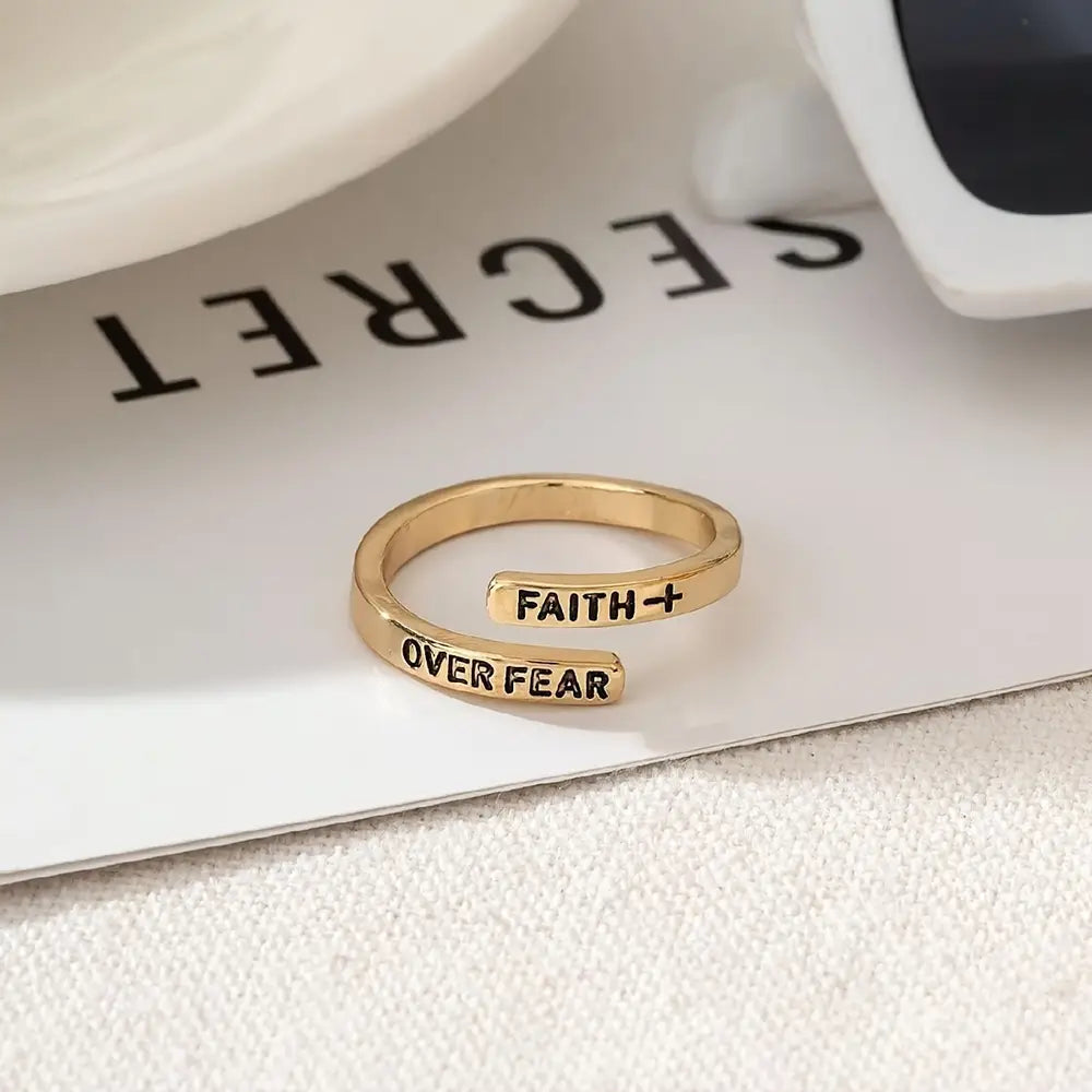 Inspirational "Faith" Cross Engraved Women's Adjustable Ring