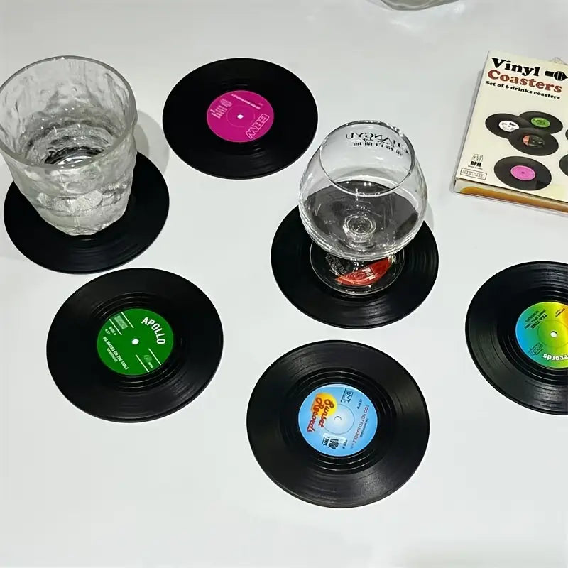 Lot de 6 sous-verres en vinyle rock américain rétro