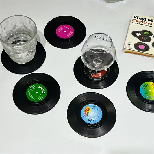 Lot de 6 sous-verres en vinyle rock américain rétro