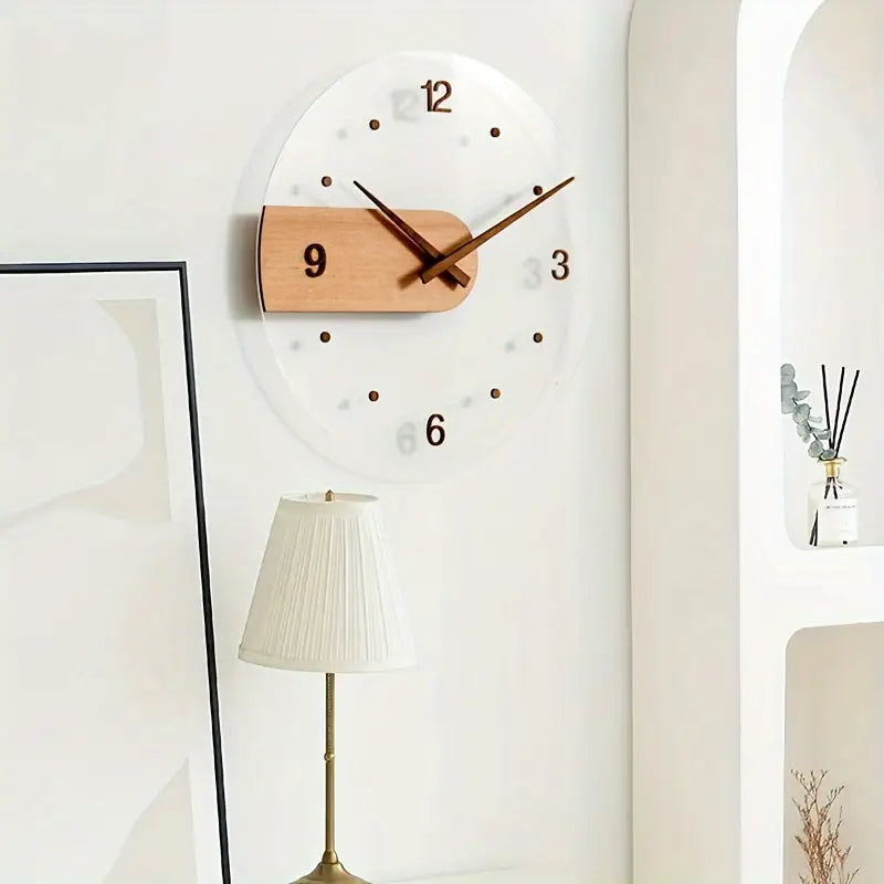 Silent Wall Clock - Round Acrylic Wood, Battery Operated
