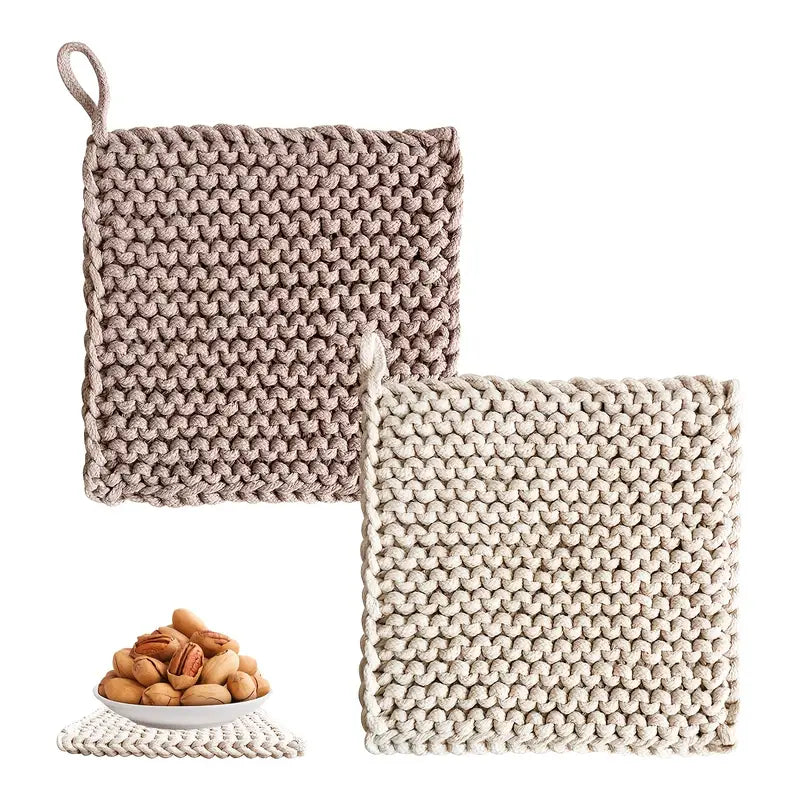 Handmade Woven Coasters - Crochet Bowl and Plate Mats - Khaki Set