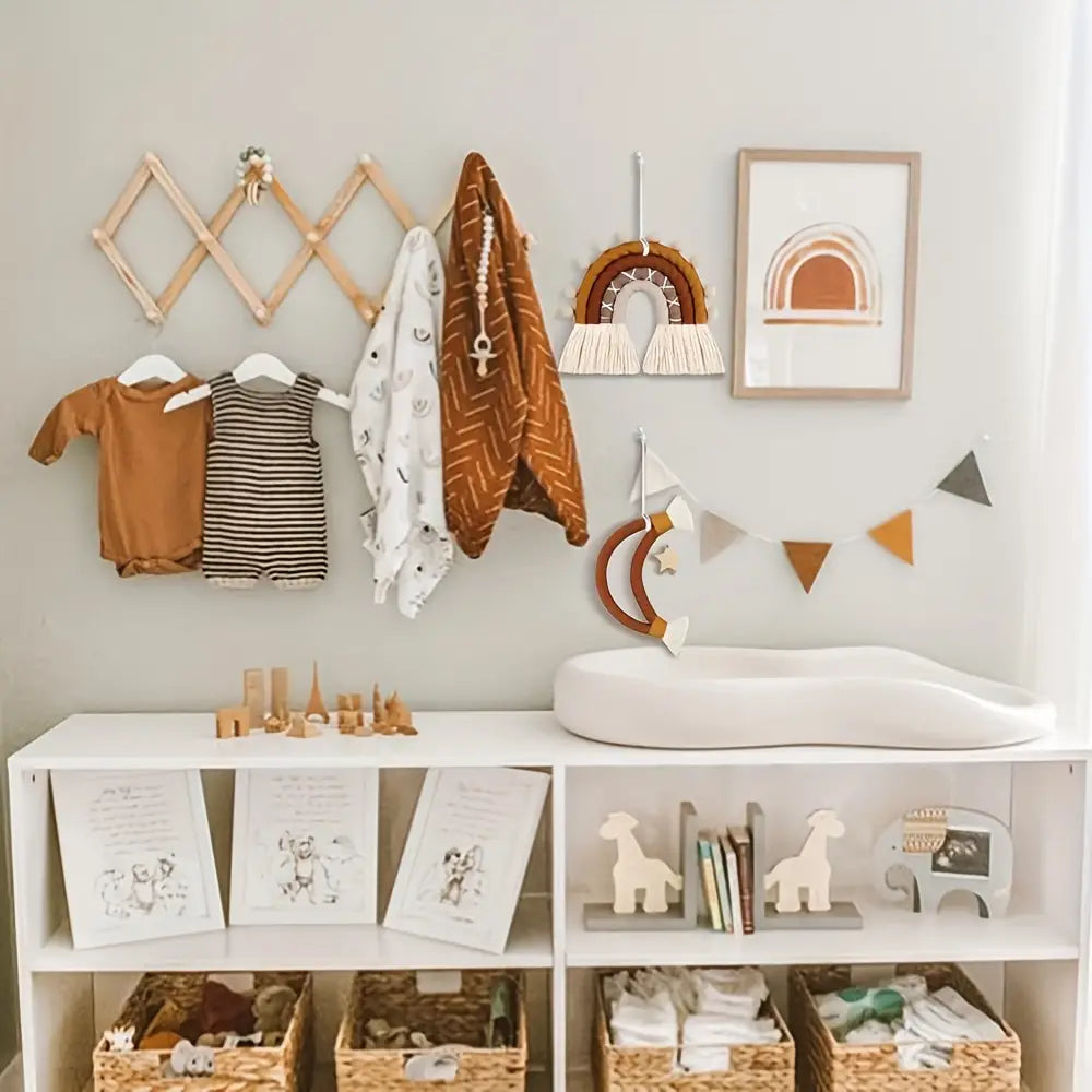 1 stuk regenboog geweven stoffen wanddecoratie handgemaakte boho maan hangende wandkunst