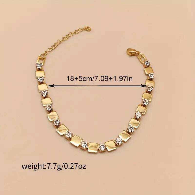 Bracelet chaîne à maillons plaqué or 14 carats – Bijoux en acier inoxydable et zircon pour femme