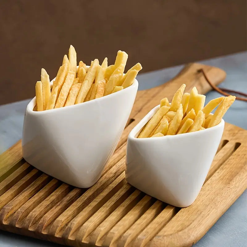 1pc Ceramic French Fry Cup - Triangular Snack & Dip Serving Bowl