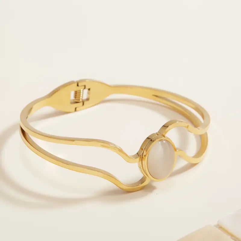 Cat Eye Stone Bracelet - Gold Plated Stainless Steel