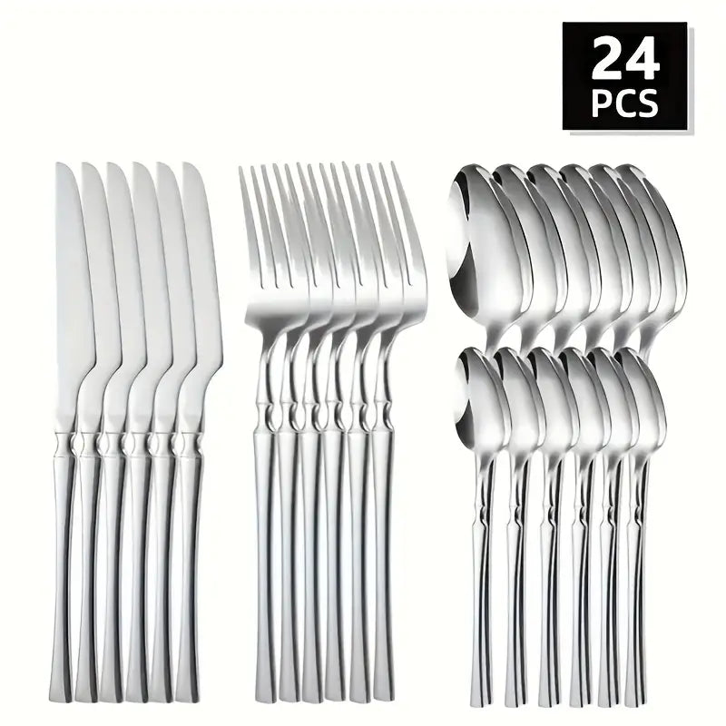 24PC Flatware Set with Gift Box – Stainless Steel Spoons, Forks, Knives