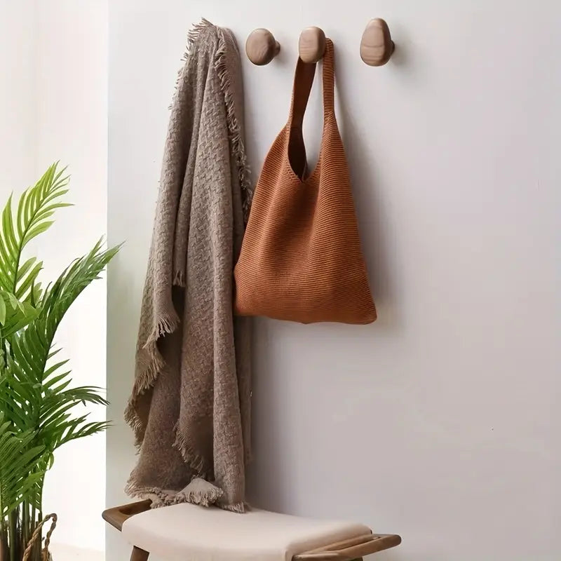 Walnut Wood Wall Coat Rack Set - Handcrafted, Sturdy Mount