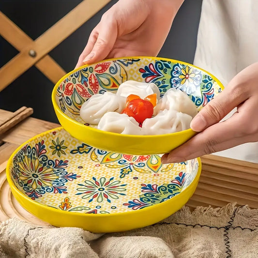4 assiettes plates en céramique de style bohème de 20 cm