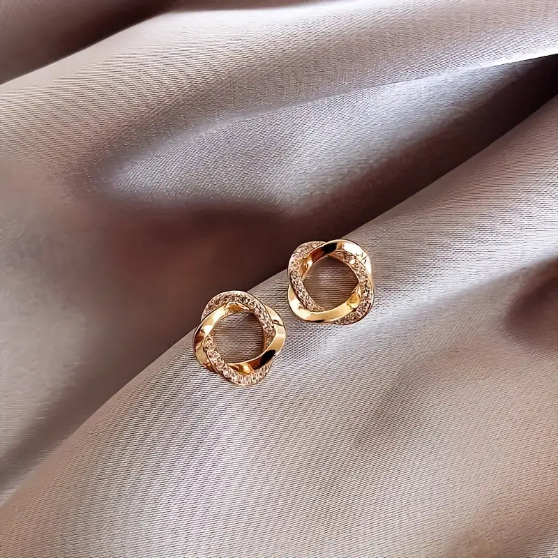 Elegante Twist-oorbellen – Goudkleurige legering met roestvrijstalen staafjes – Modesieraden (1 paar)