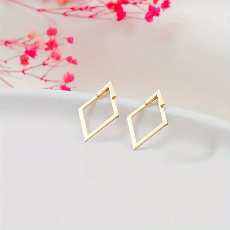 Boho Elegant Geometric Cutout Stud Earrings, 14K Golden Plated for Daily Wear