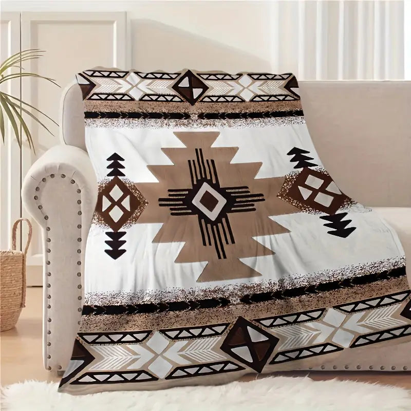 Boho Style Mixed Color Flannel Throw Blanket - Hypoallergenic, Tear-Resistant, All-Season