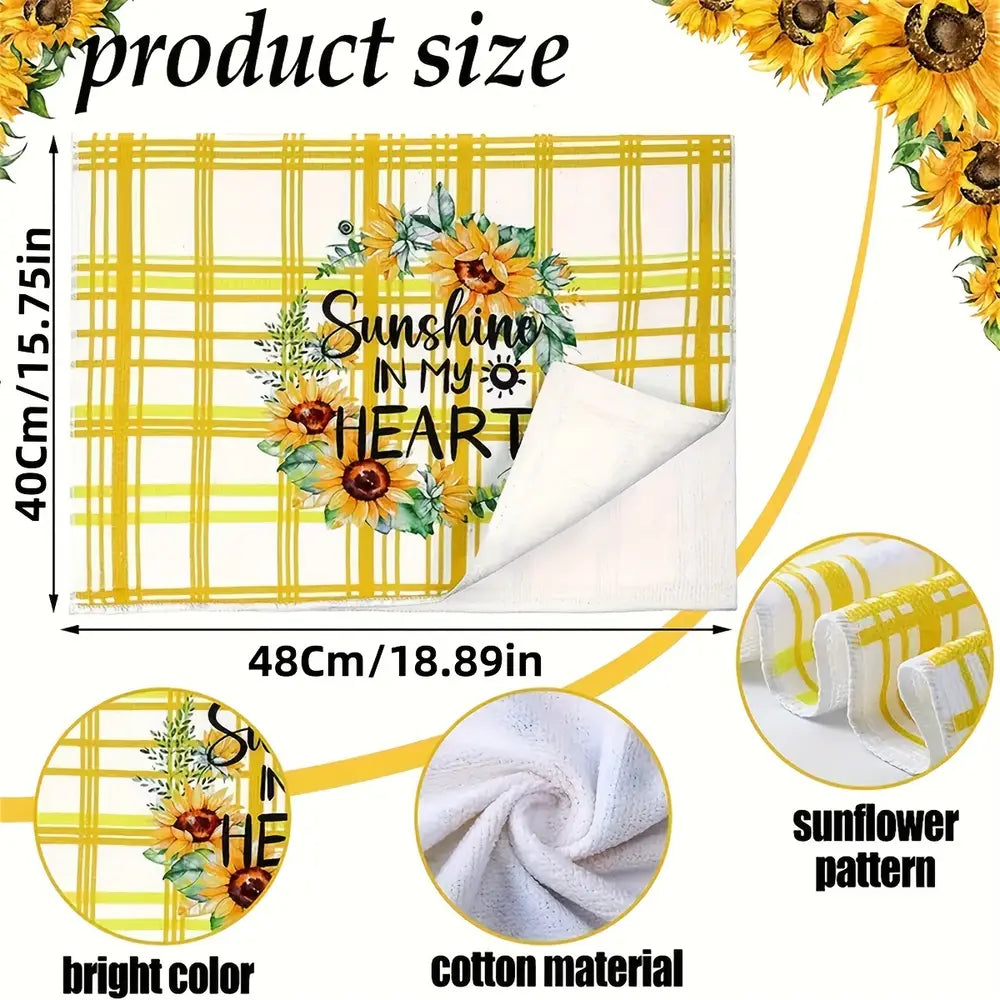6Pcs Modern Sunflower-Themed Microfiber Dish Cloths & Towels Set