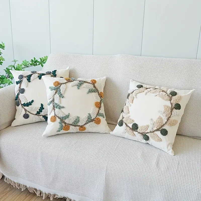 Velvet Floral Embroidery Pillow Cover - Sofa Cushion Home Decor
