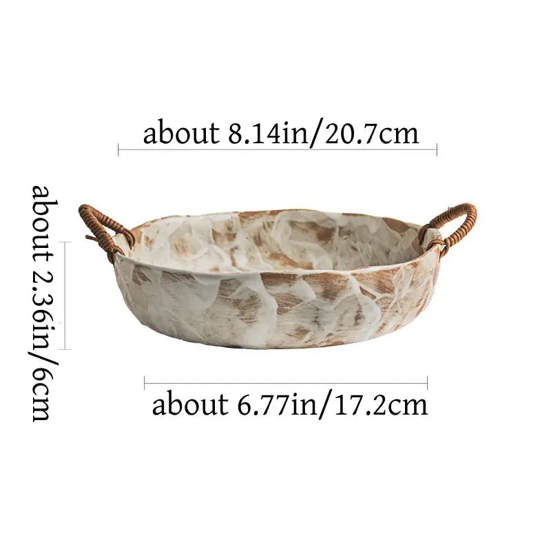 Rustic Pottery Bowl - Hemp Handles, Fruit Salad Cereal Bowl