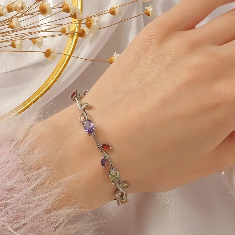 Gold Leaf Charm Bracelet - Multicolor Zirconia Boho