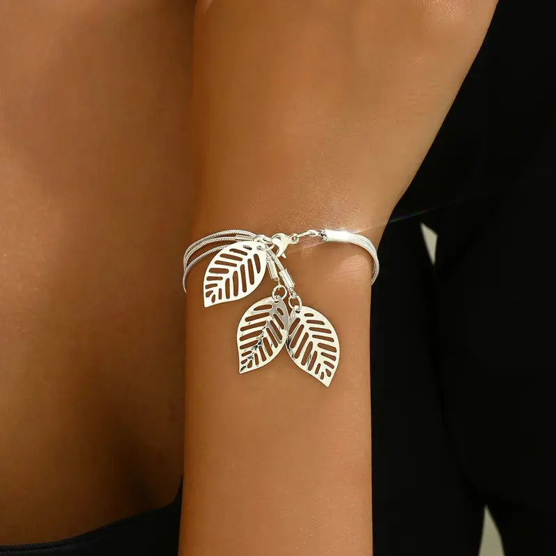 Leaf Bracelet Women Copper Fall Jewelry Openwork Gift