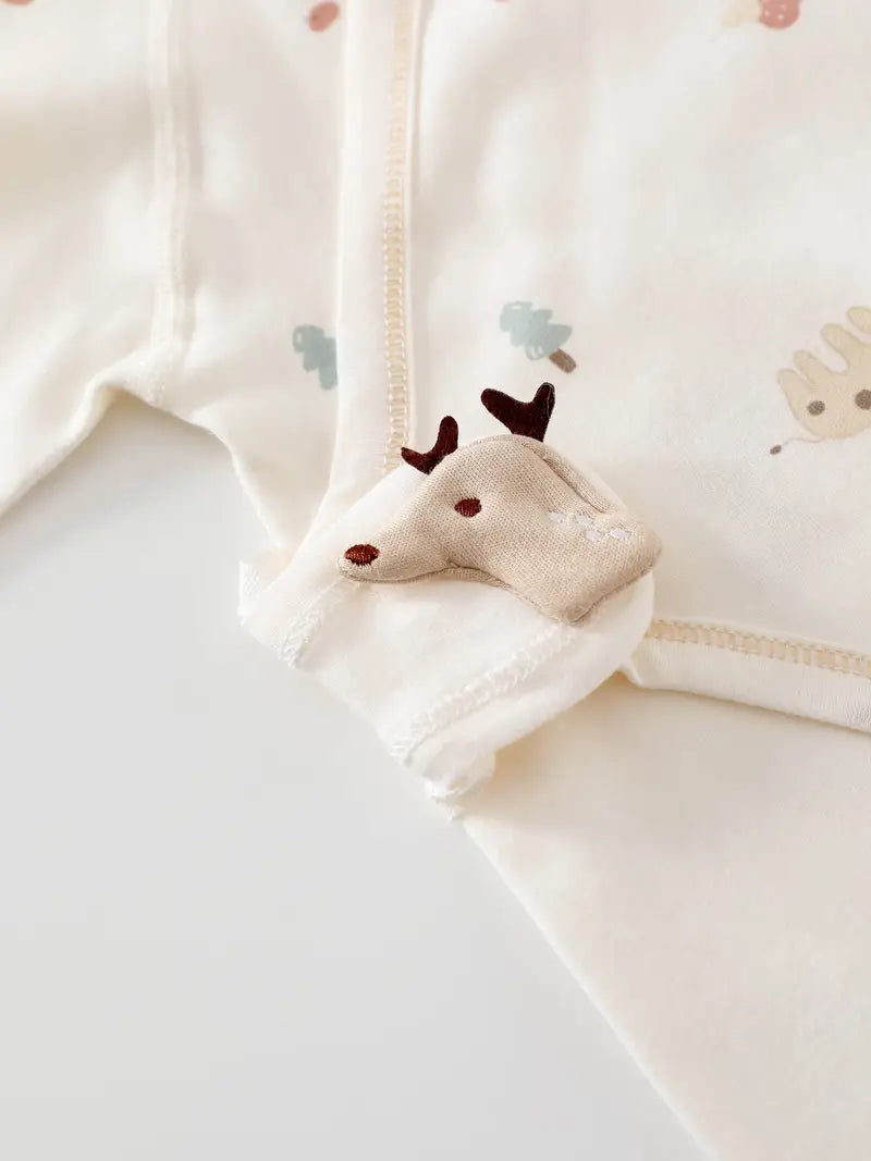 Grenouillère en coton motif cerf | Body doux à manches longues et boutons pour nouveau-né