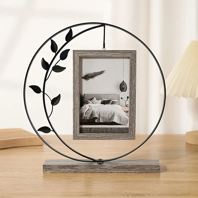 Round Metal Picture Frame - Vertical Photo Display Stand