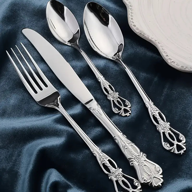 20/30-Piece Luxury Stainless Steel Flatware Set - Vintage Inspired, Mirror Polished
