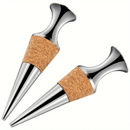 2 Pieces Of Silvery Wine Stoppers With Wooden Plugs