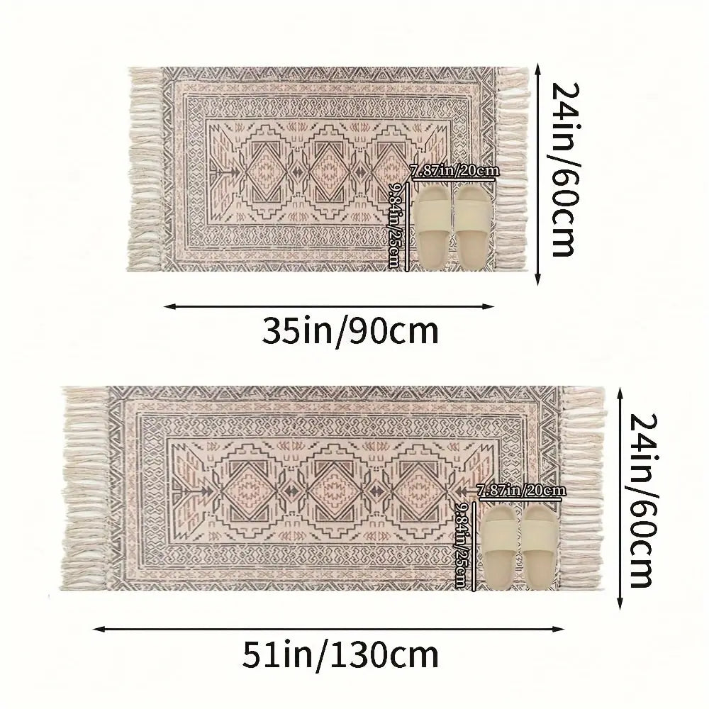 1pc Nordic Ethnic Style And Linen Handmade Woven Carpet