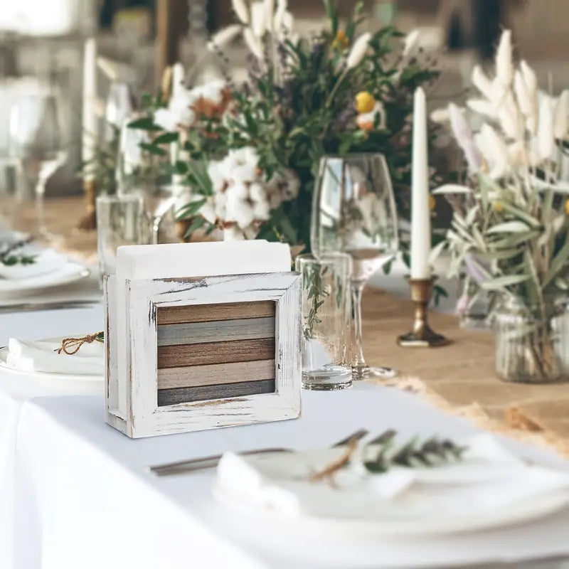 Rustic Wood Napkin Holder - Vintage Rectangular Tissue Box Dispenser