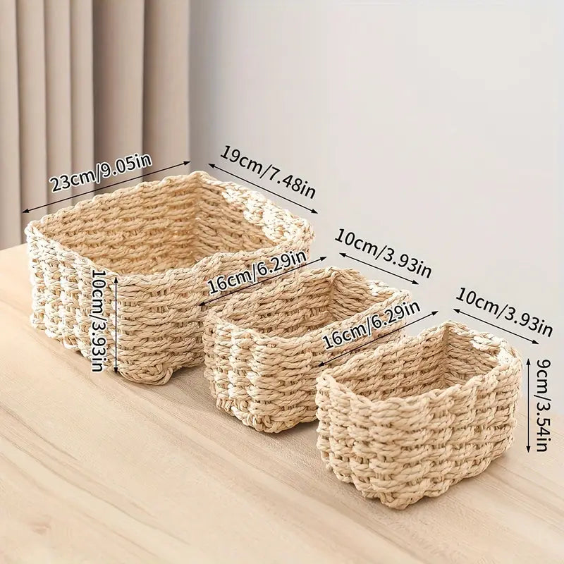 Boho Woven Storage Baskets 3-Piece Set - Toys, Clothes, Home & Office