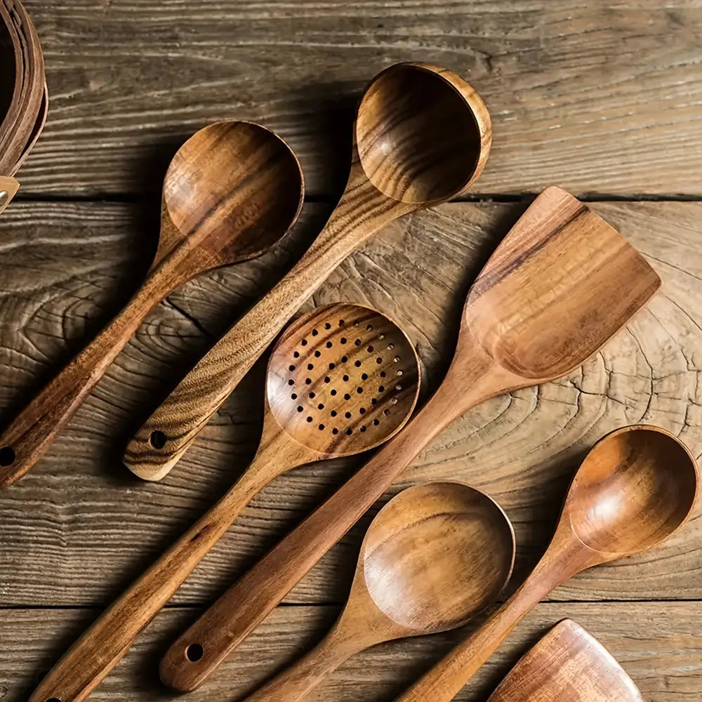 5pcs Premium Wooden Kitchen Utensils Set - High-Quality, Durable Wood Spoons