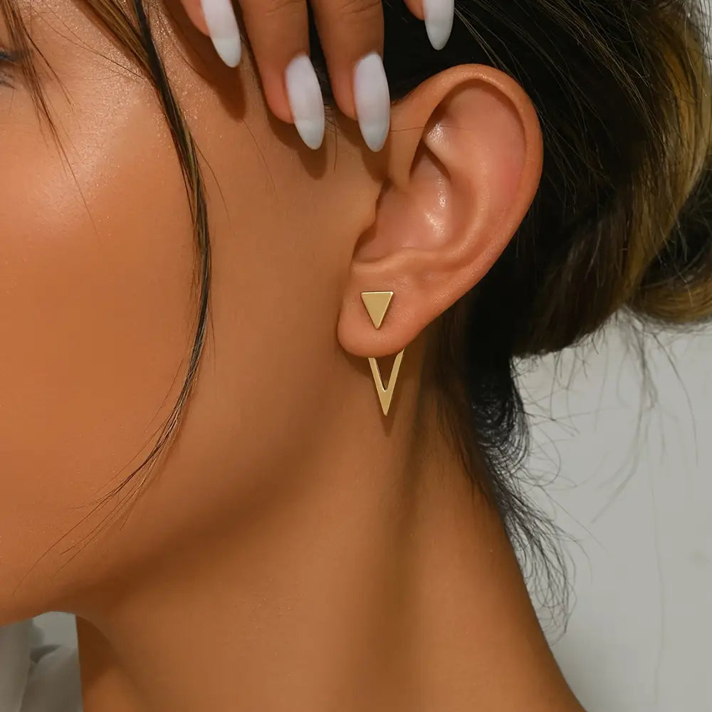 Ensemble de boucles d'oreilles à tige géométriques triangulaires à double usage pour femme