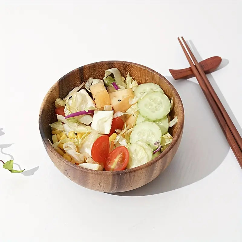 2pcs Handmade Wooden Bowl Set, Round Serving Bowls for Salad, Fruit, Dip, Dessert