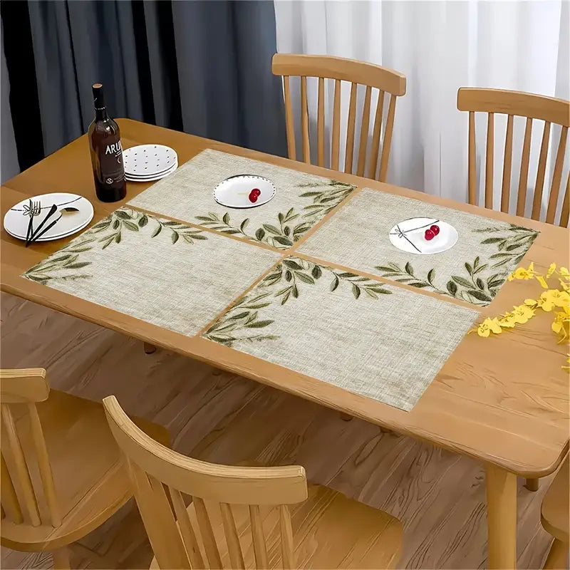 4PC Beige Linen Placemats – 12x18" Waterproof Mats, No Tassels or Embroidery