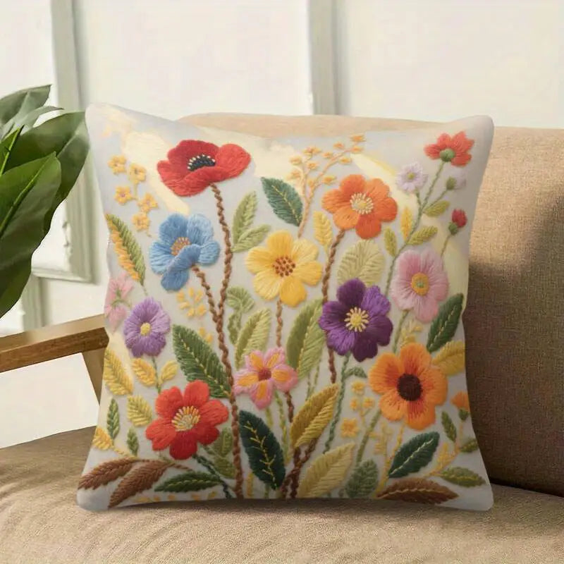 Embroidered Floral Pillow Covers 45x45cm - Decorative Throw Cushion